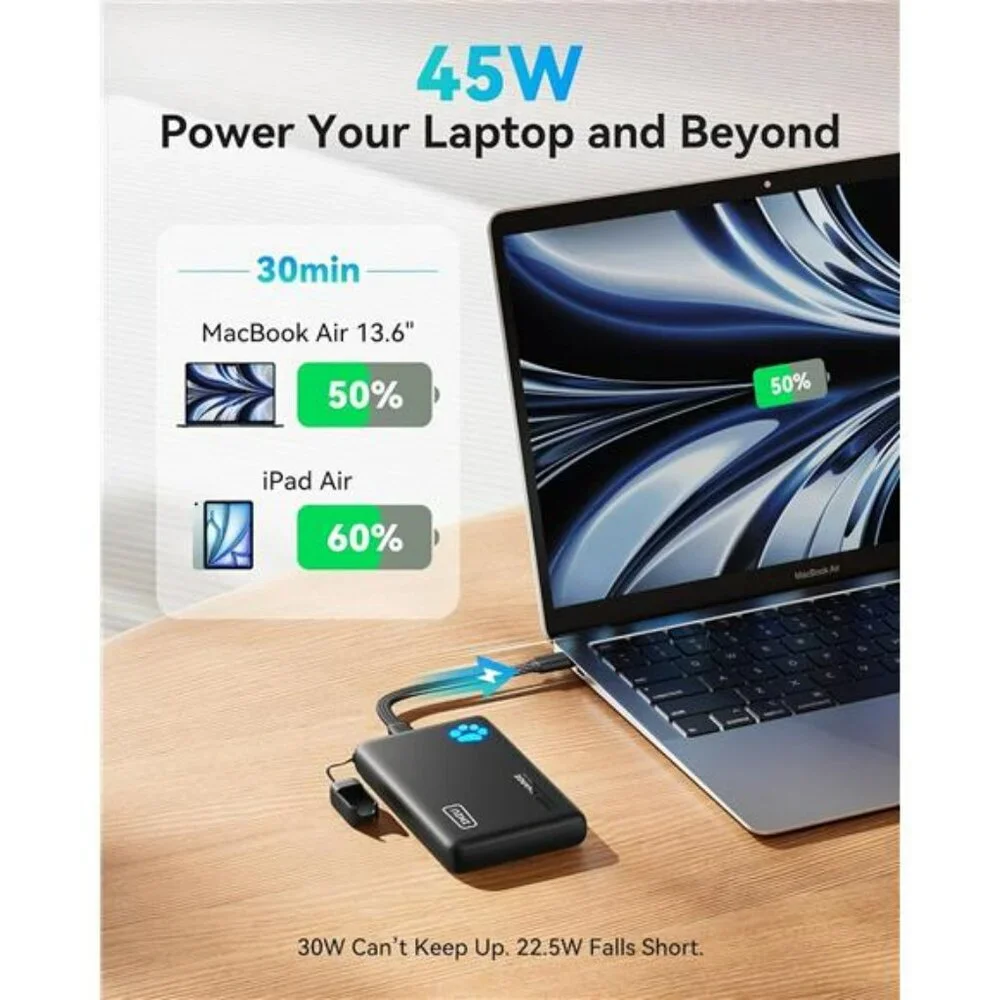 Portable Charger 10000mAh USB C Power Bank Fast Charging iPhone Samsung iPad